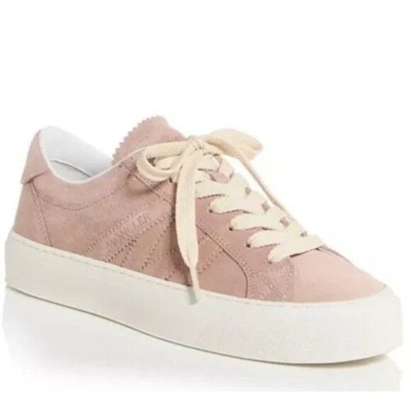 Moncler Monaco 2 Low Top Suede Sneakers 36 US 6 Light Pink Round Toe Lace Up - Picture 1 of 11
